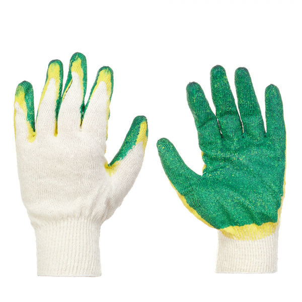 Перчатки хлопчатобумажные Стандарт 5 нитей с двойным латексным обливом 10 (XL) зеленые